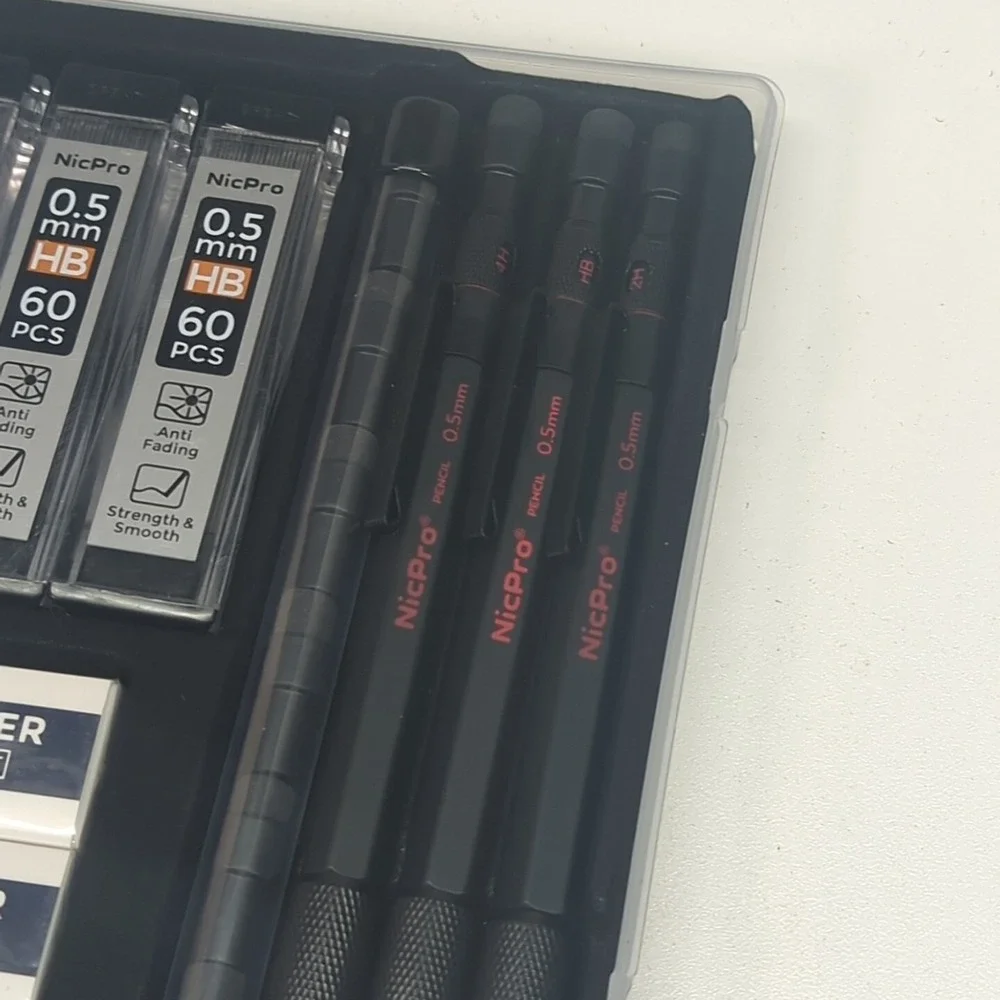 Nicpro 0.5 Metal Mechanical Pencil Set with Case, 3PCS Heavy Duty MP2000 Lead Pe